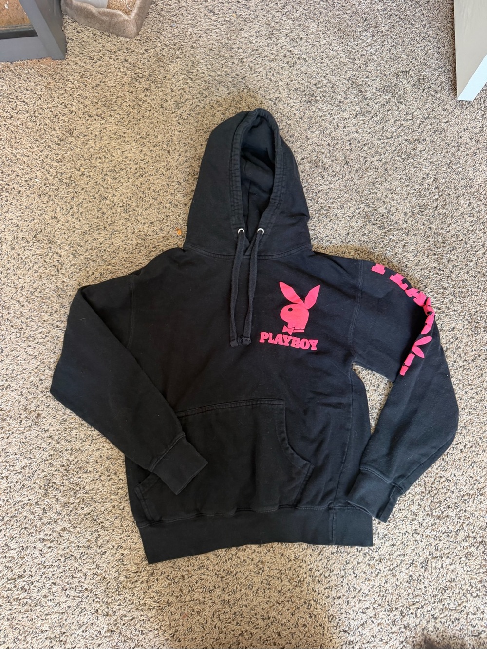 PLAYBOY Black Pullover Hoodie with Pink Logo